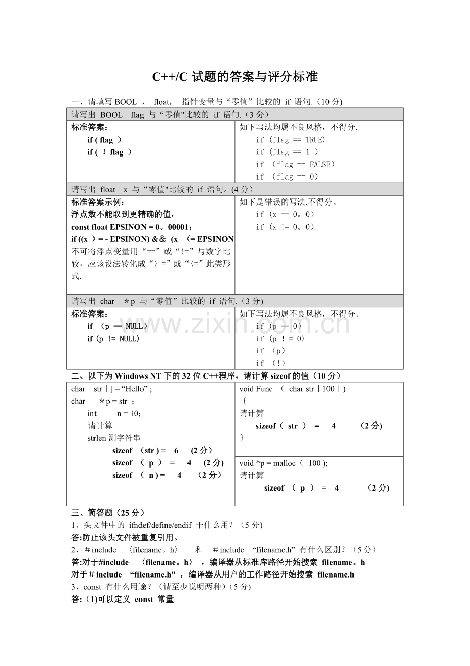 摘自林瑞高质量C、c++编程指南(答案).doc_第1页