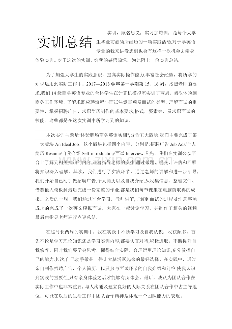 实训总结(商务英语).doc_第1页