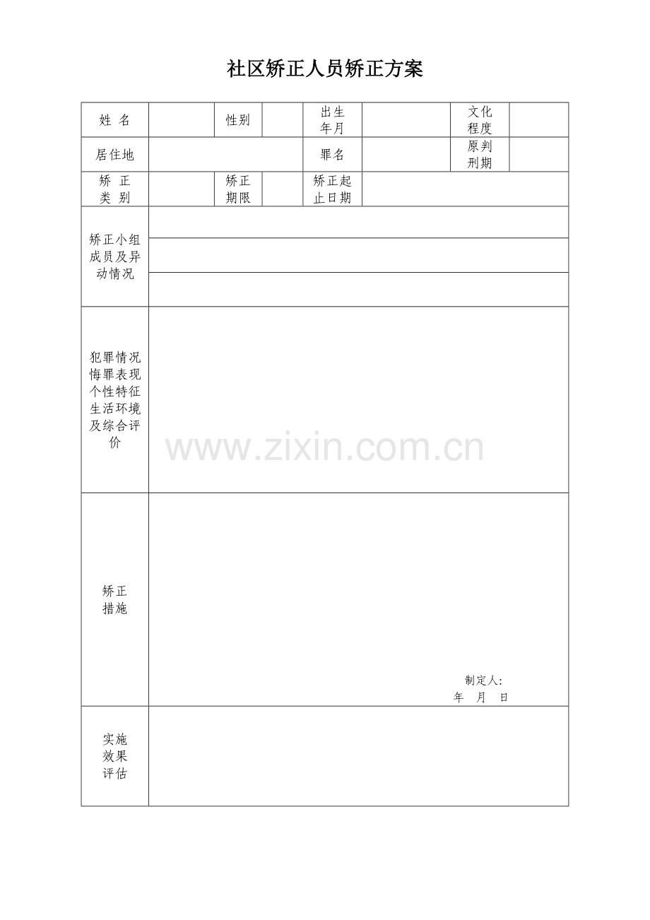 社区矫正人员矫正方案表格.doc_第1页