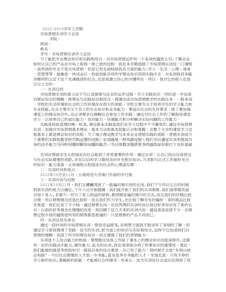 市场营销实训学习总结-(2500字).doc_第1页