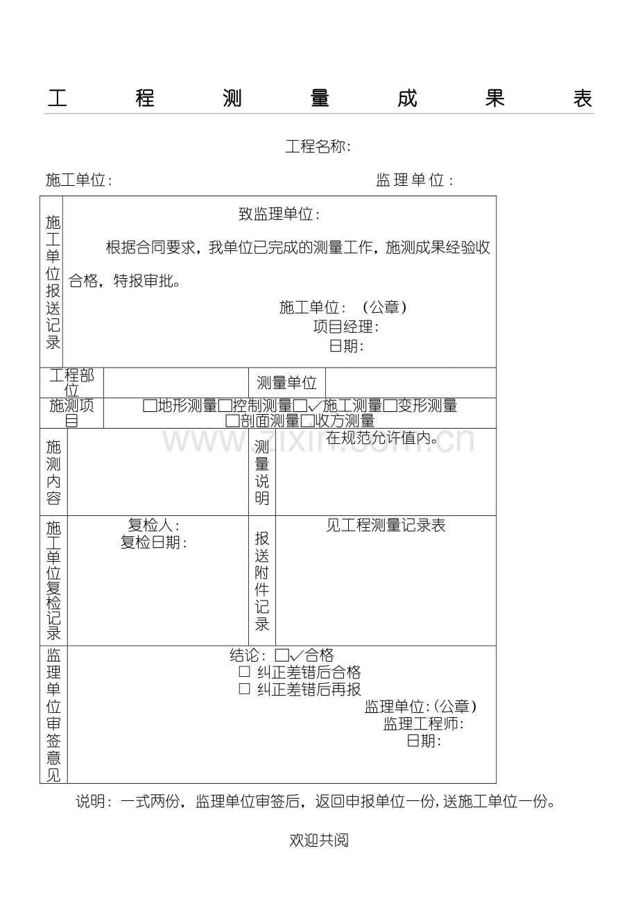 工程测量成果表格模板.doc_第1页