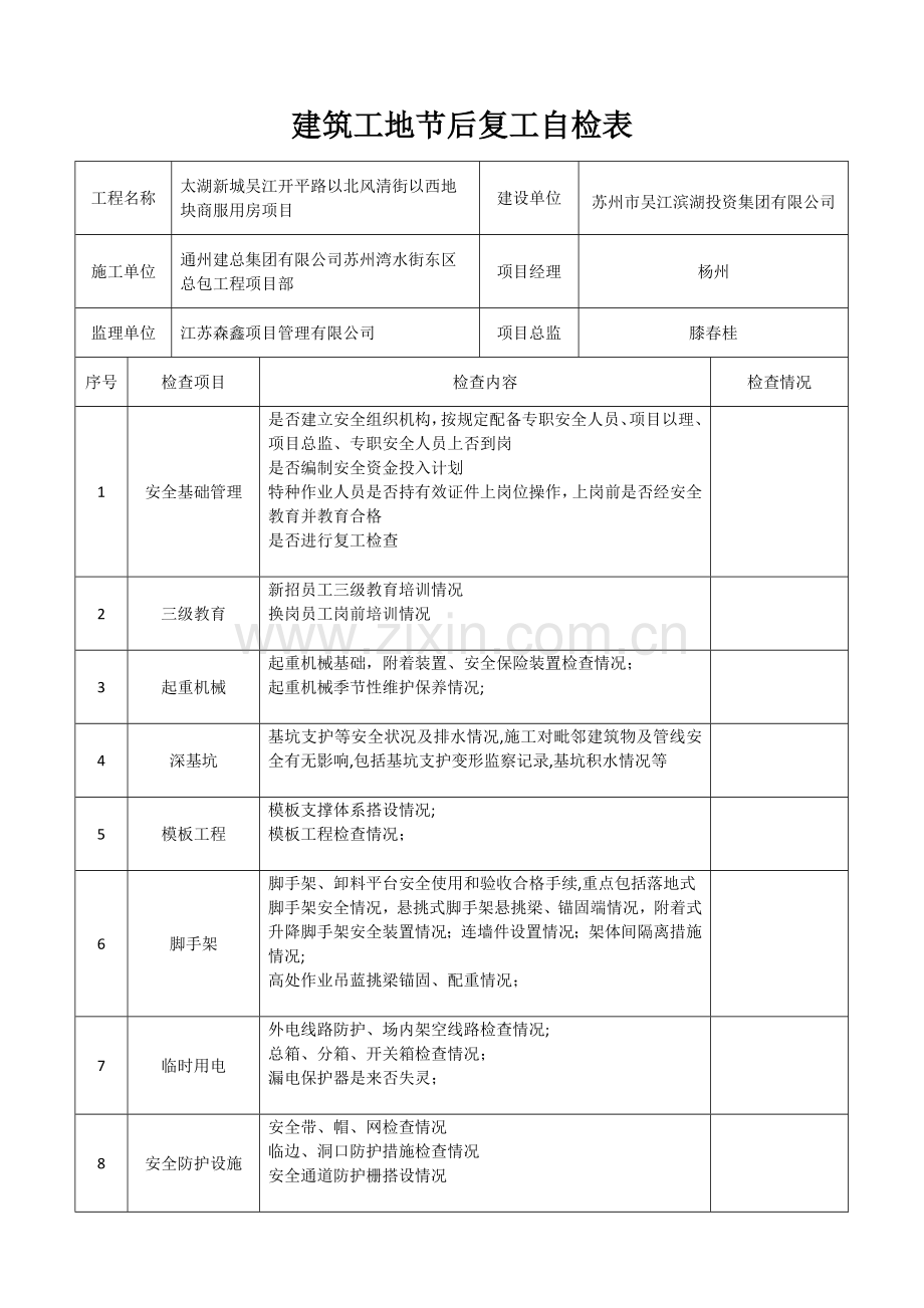 建筑工地节后复工自检表.doc_第1页