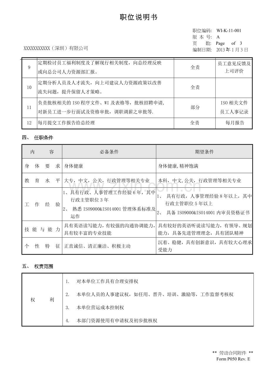 行政人力资源经理岗位说明书.doc_第2页