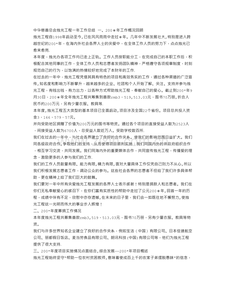 中华慈善总会烛光工程一年工作总结.doc_第1页