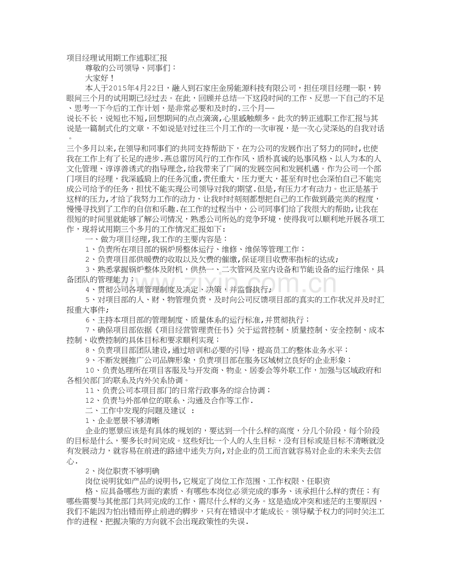 工程项目经理试用期转正工作总结.doc_第1页