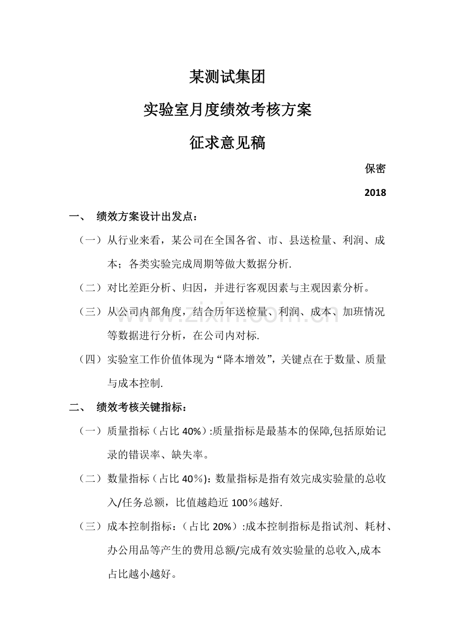 检测类实验室月度绩效考核方案.docx_第1页