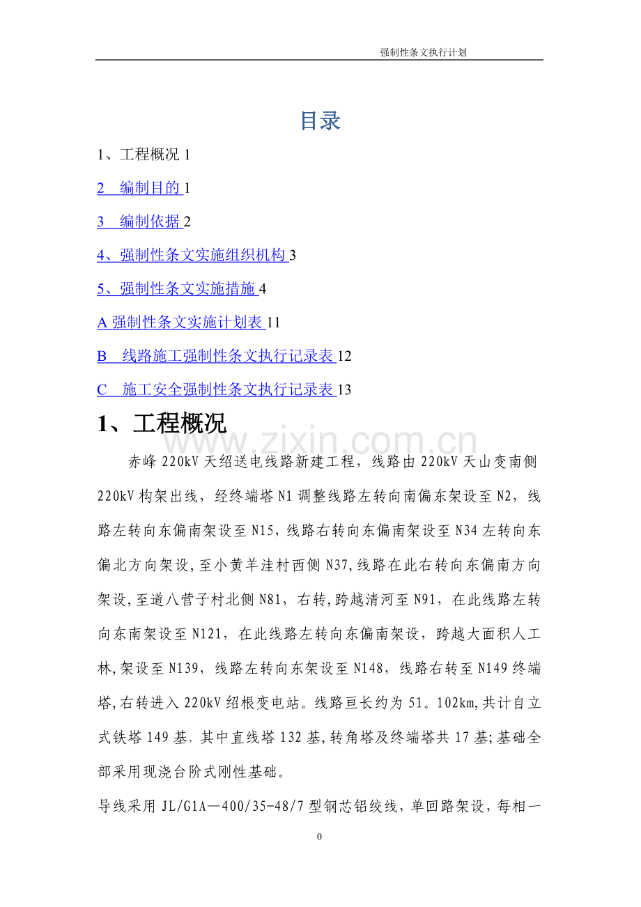 强制性条文执行计划(线路).doc_第1页