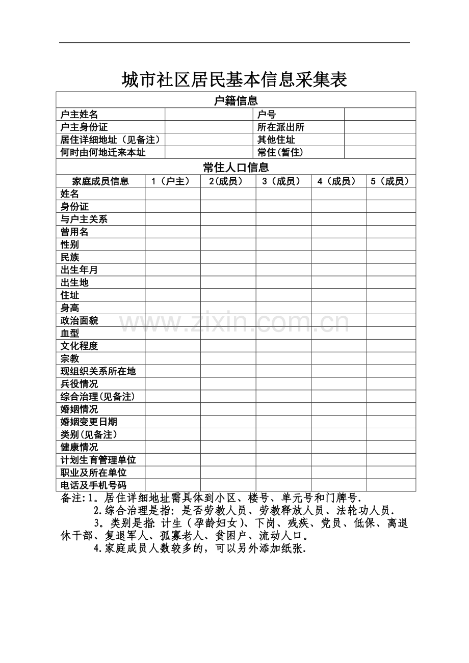 城市社区居民基本信息采集表格.doc_第1页