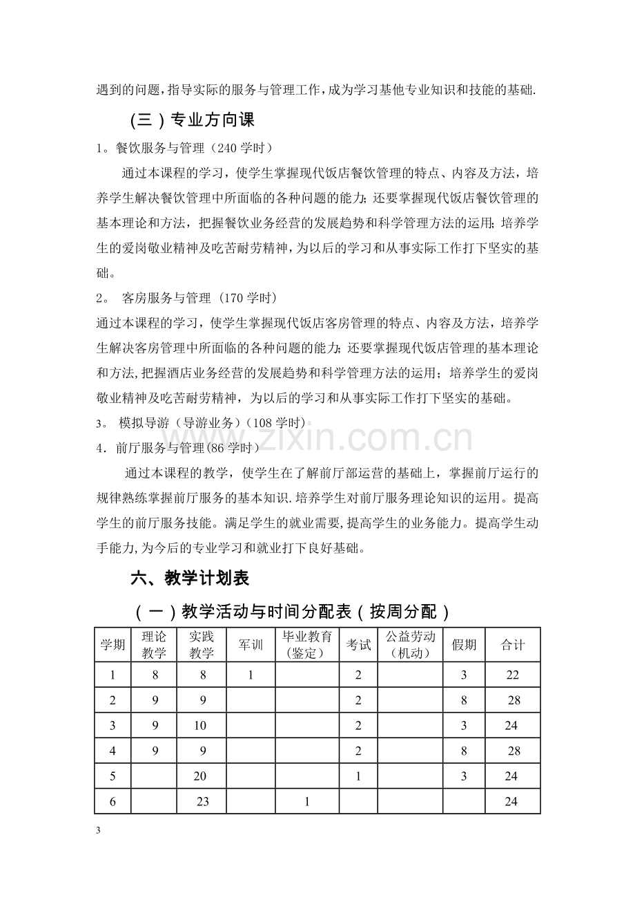 中等职业学校高星级酒店管理实施性教学计划.doc_第3页