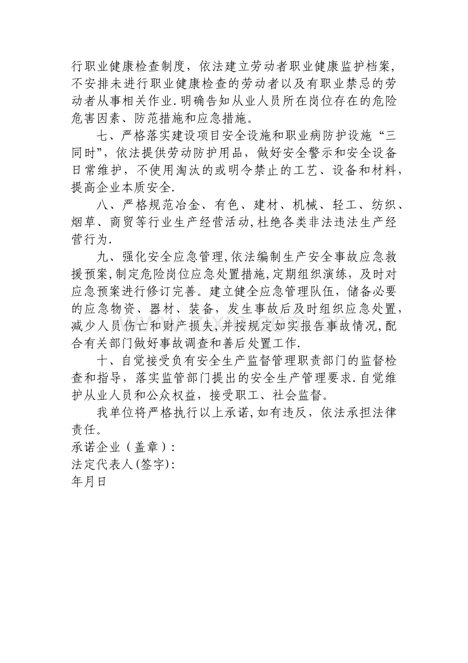 工贸企业安全生产主体责任承诺书.doc_第2页