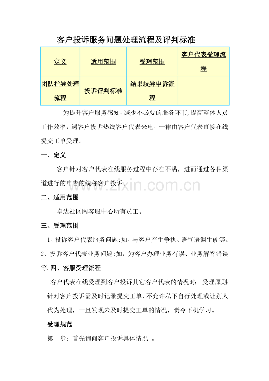 客户投诉服务问题处理流程及评判标准.doc_第1页