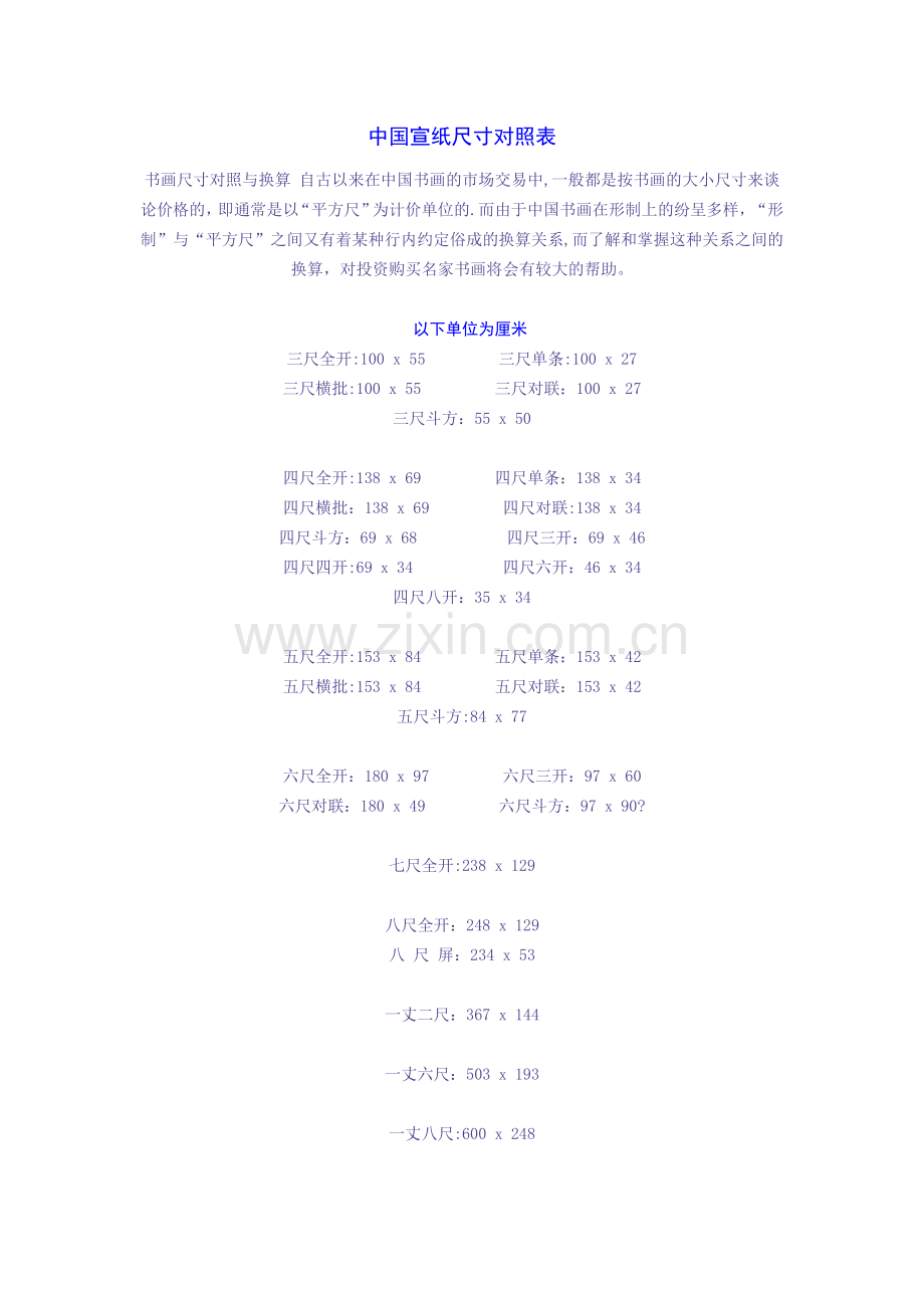 宣纸尺寸对照表及书法创作常用知识.doc_第1页