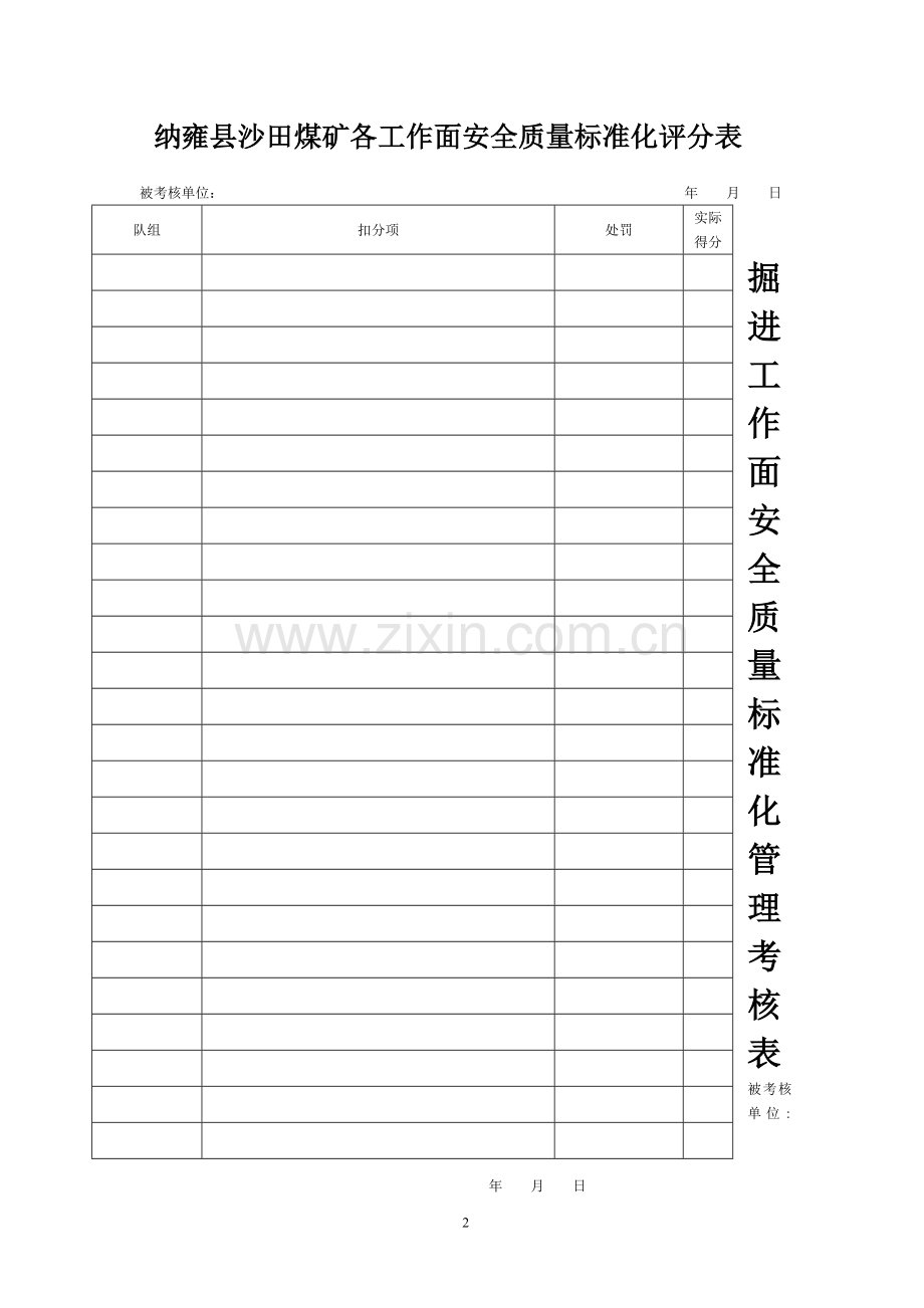 煤矿井下工作面安全质量标准化管理考核表(DOC).doc_第2页