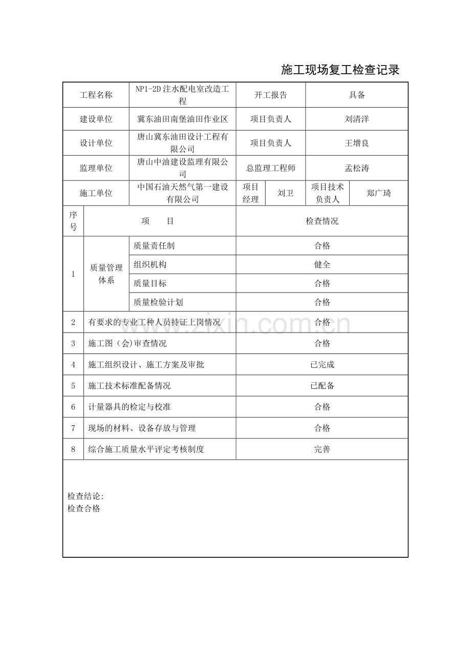 施工现场复工检查记录.doc_第1页