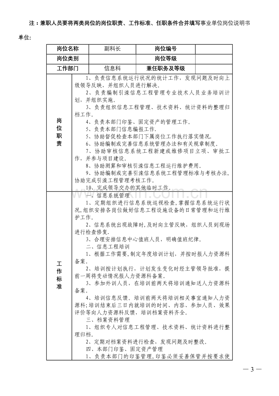 事业单位岗位说明书-信息科.doc_第3页