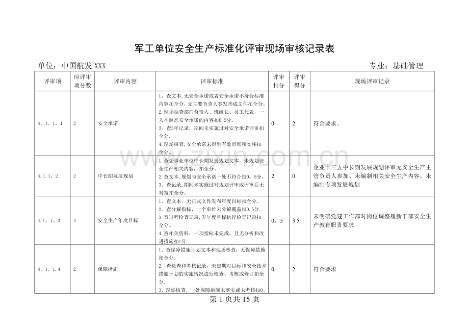 现场审核记录表(管理组).doc_第1页