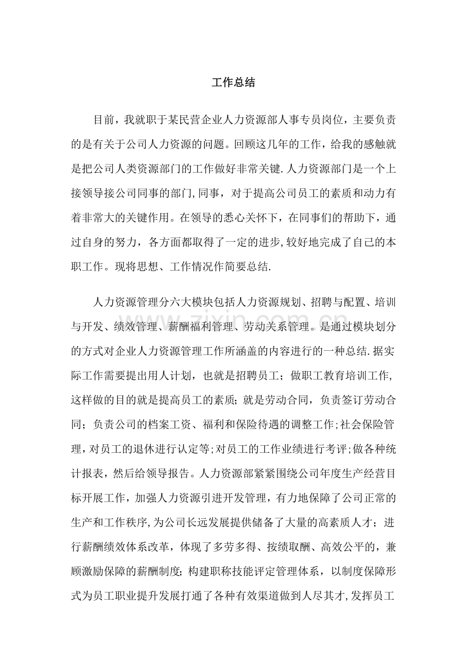 人力资源一级管理师工作总结样本.docx_第1页