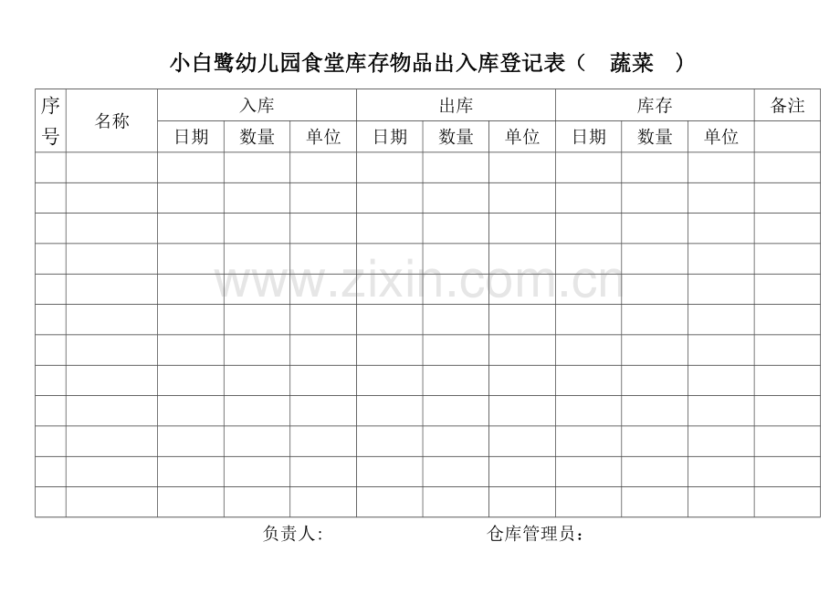 小白鹭幼儿园食堂库存物品出入库登记表.docx_第1页