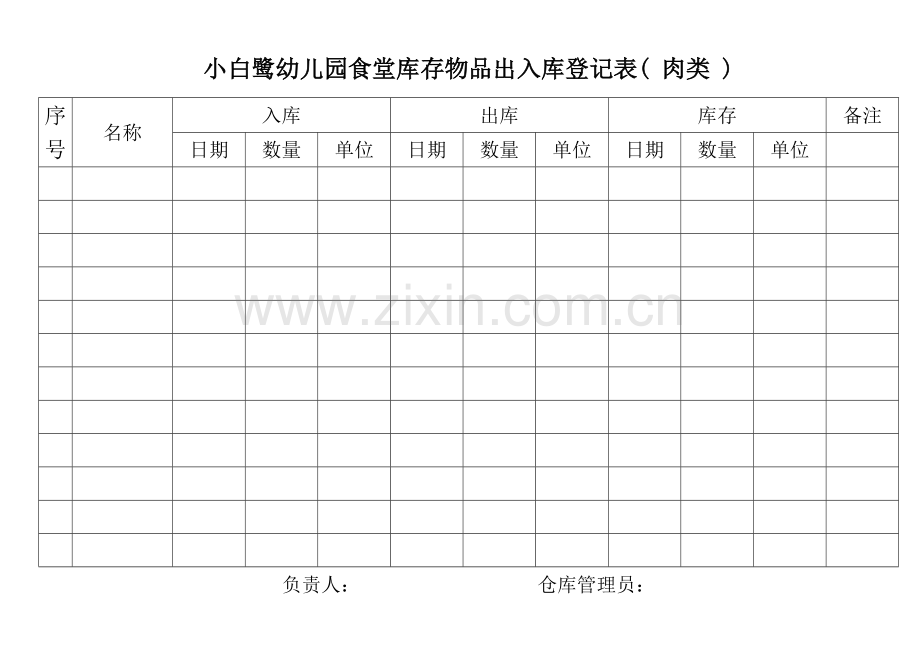 小白鹭幼儿园食堂库存物品出入库登记表.docx_第2页