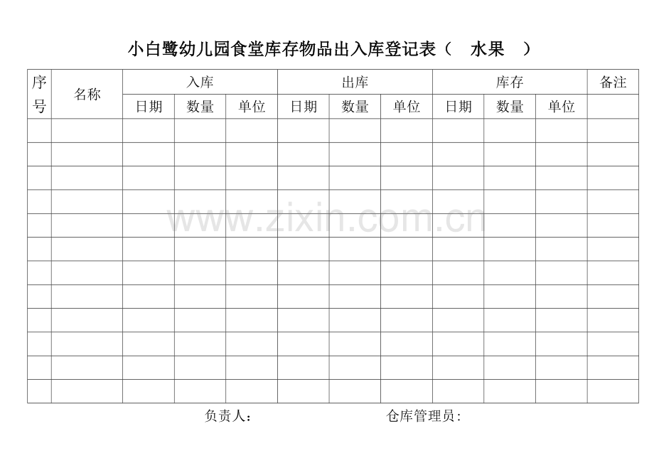 小白鹭幼儿园食堂库存物品出入库登记表.docx_第3页