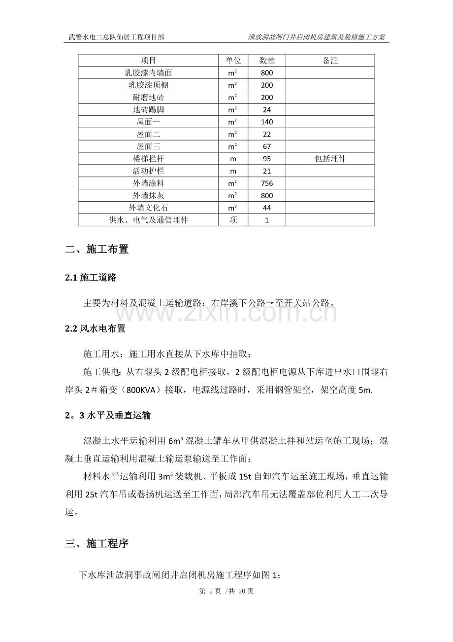 泄放洞故闸门井启闭机房建筑及装修施工方案.doc_第2页