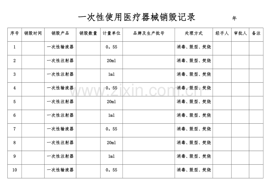 一次性使用医疗器械销毁记录.docx_第1页