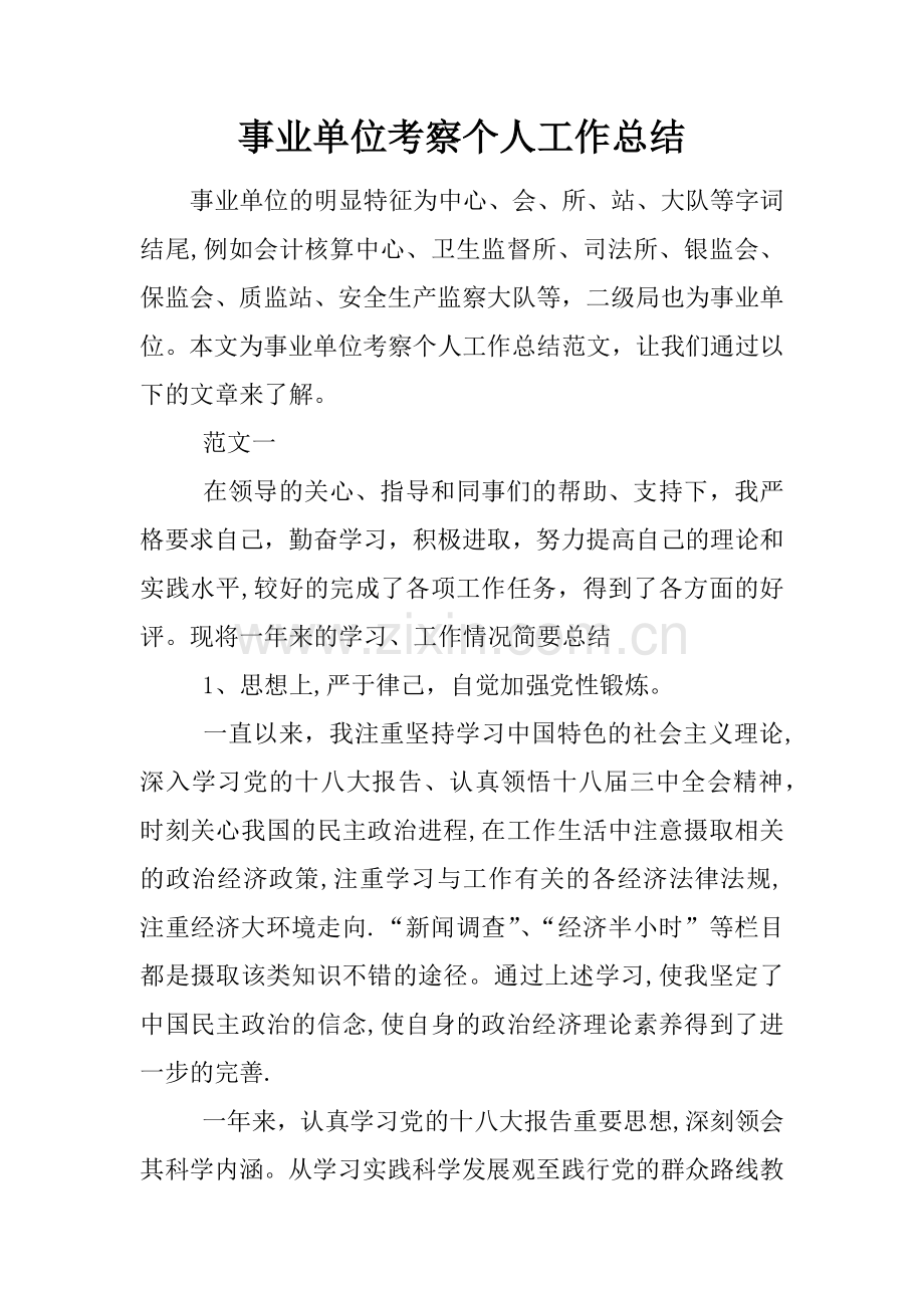 事业单位考察个人工作总结.docx_第1页