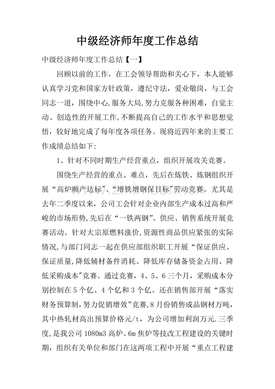 中级经济师年度工作总结.docx_第1页