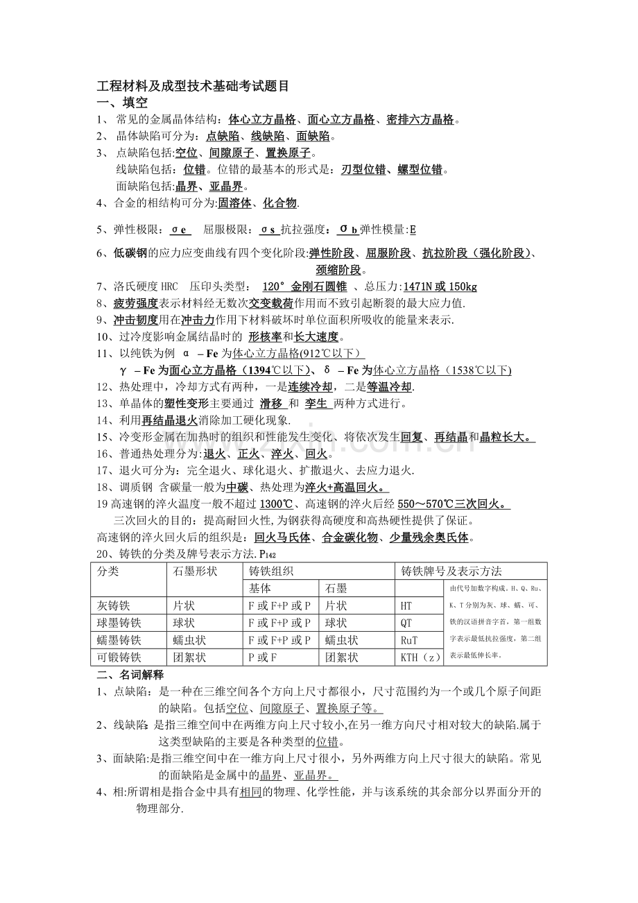 工程材料及成型技术基础考试题目.doc_第1页