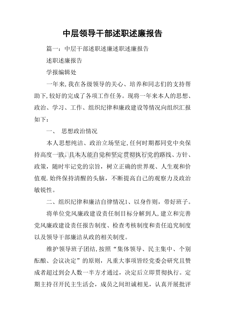 中层领导干部述职述廉报告.docx_第1页