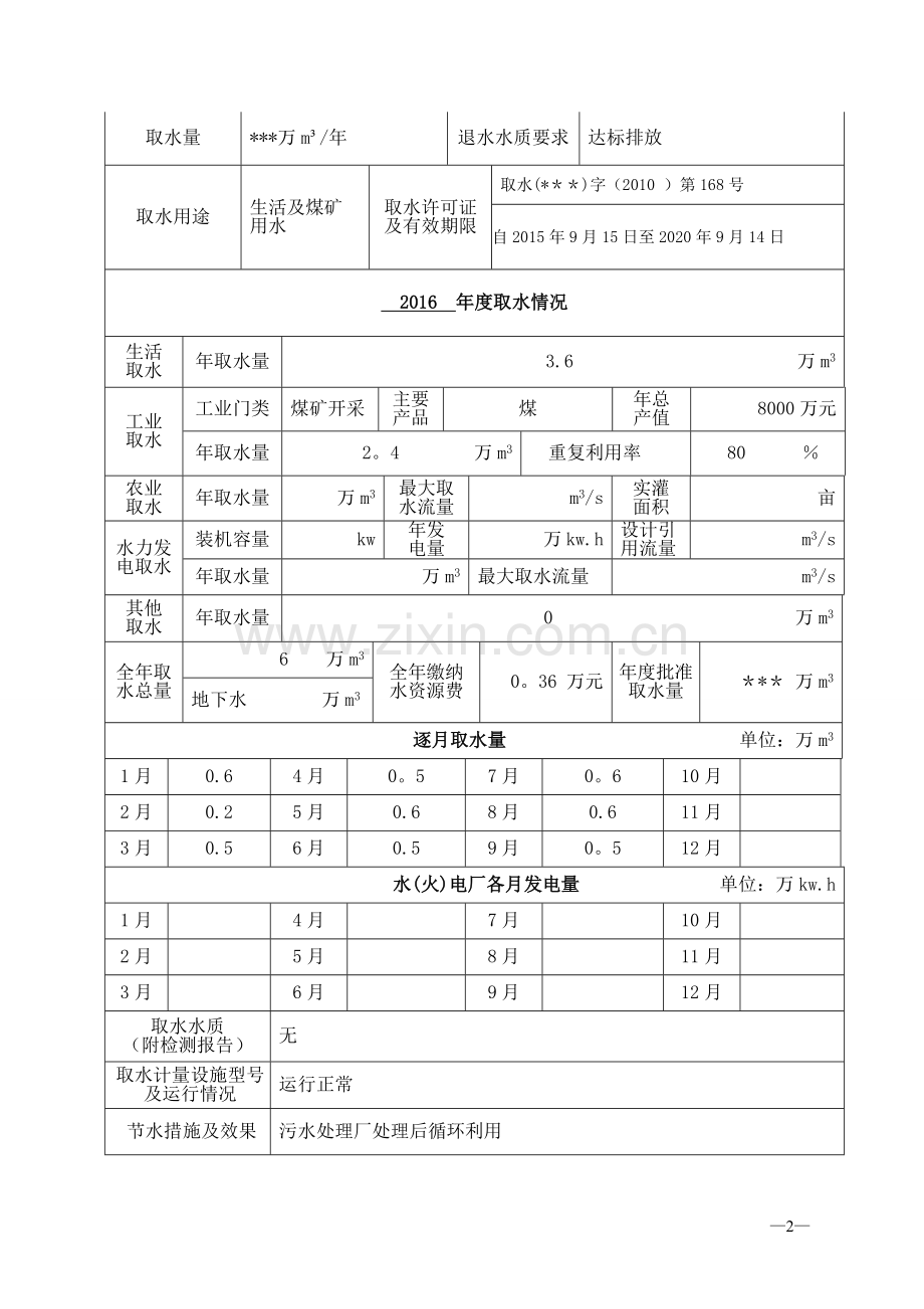 荣祥煤矿年度取用水总结及取水计划报告编制提纲.doc_第2页