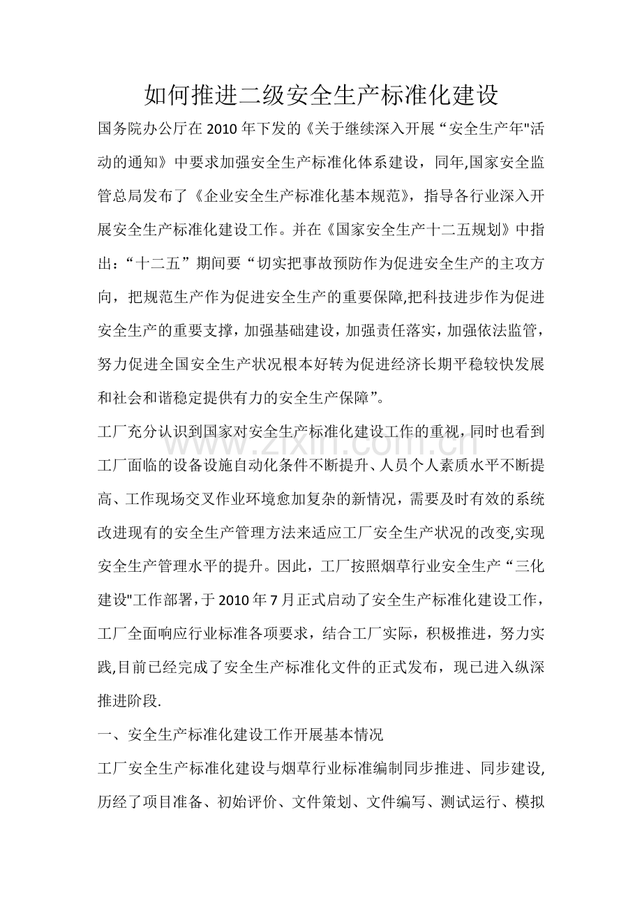 如何推进二级安全生产标准化建设.doc_第1页