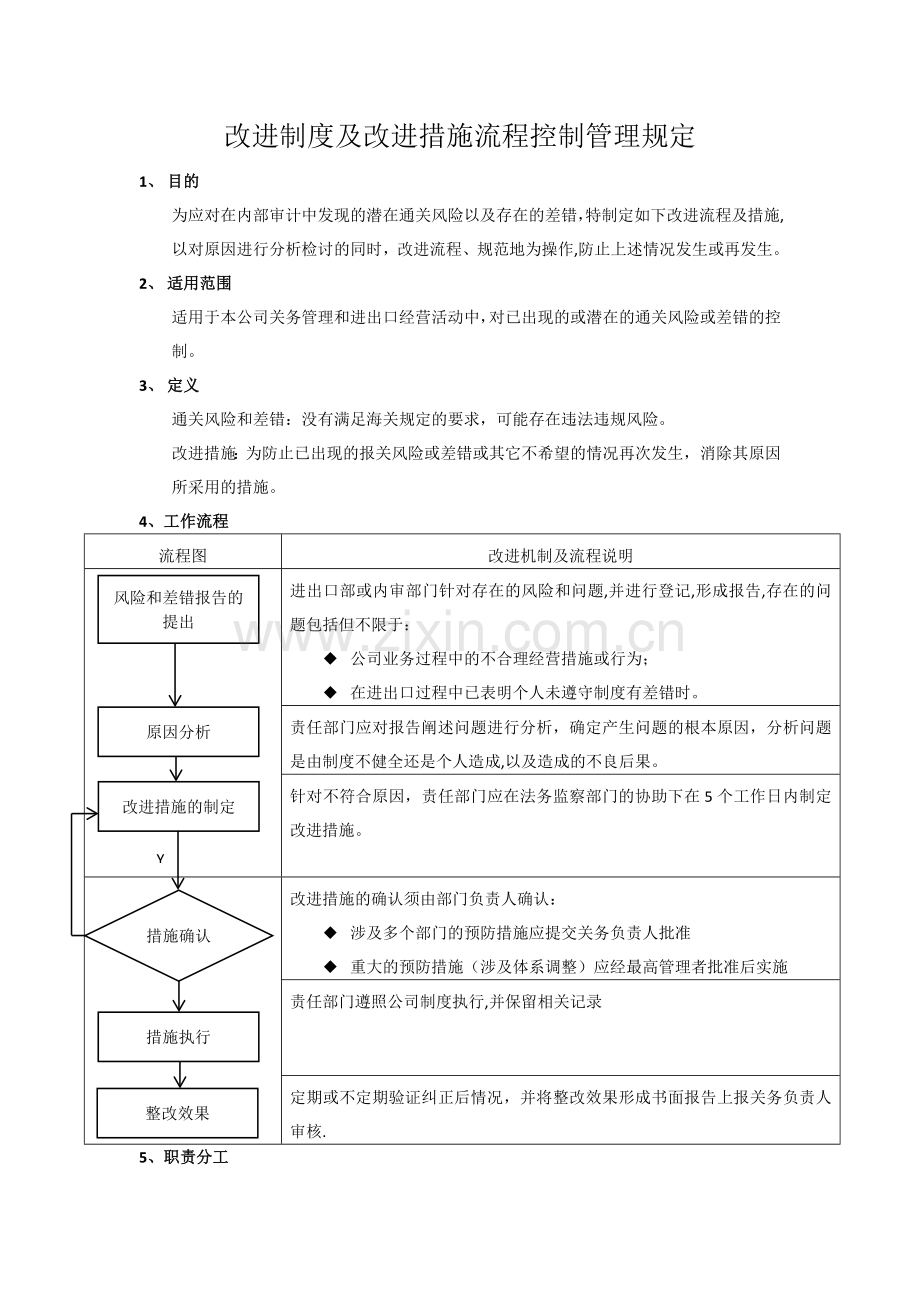 改进制度及改进措施流程控制管理规定.doc_第1页