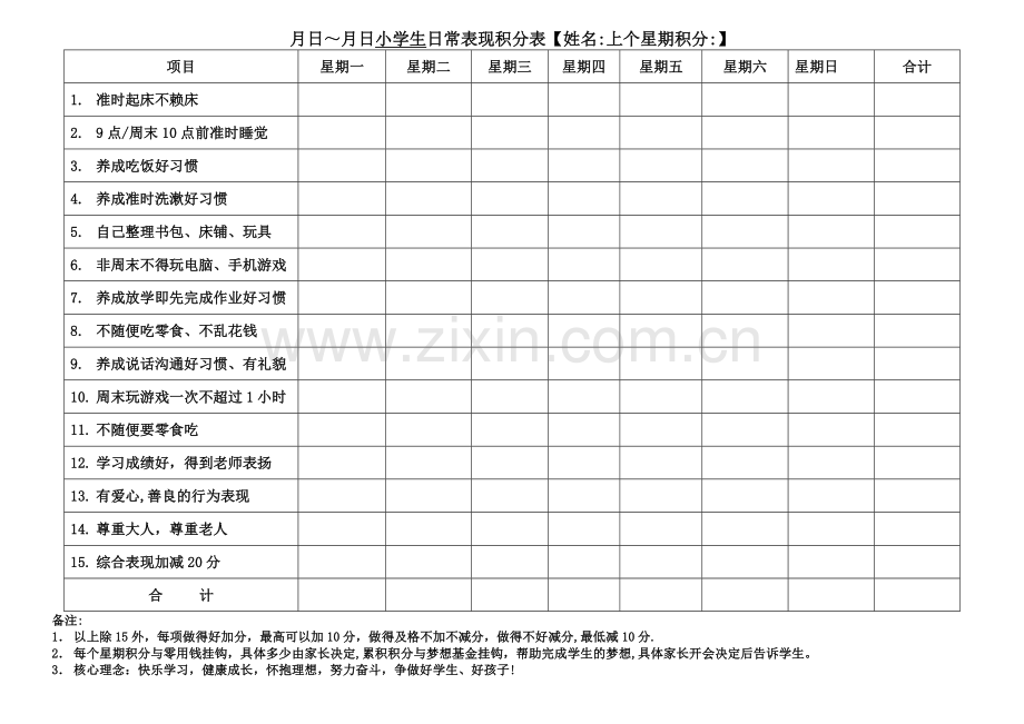 小学生日常表现积分表.doc_第1页