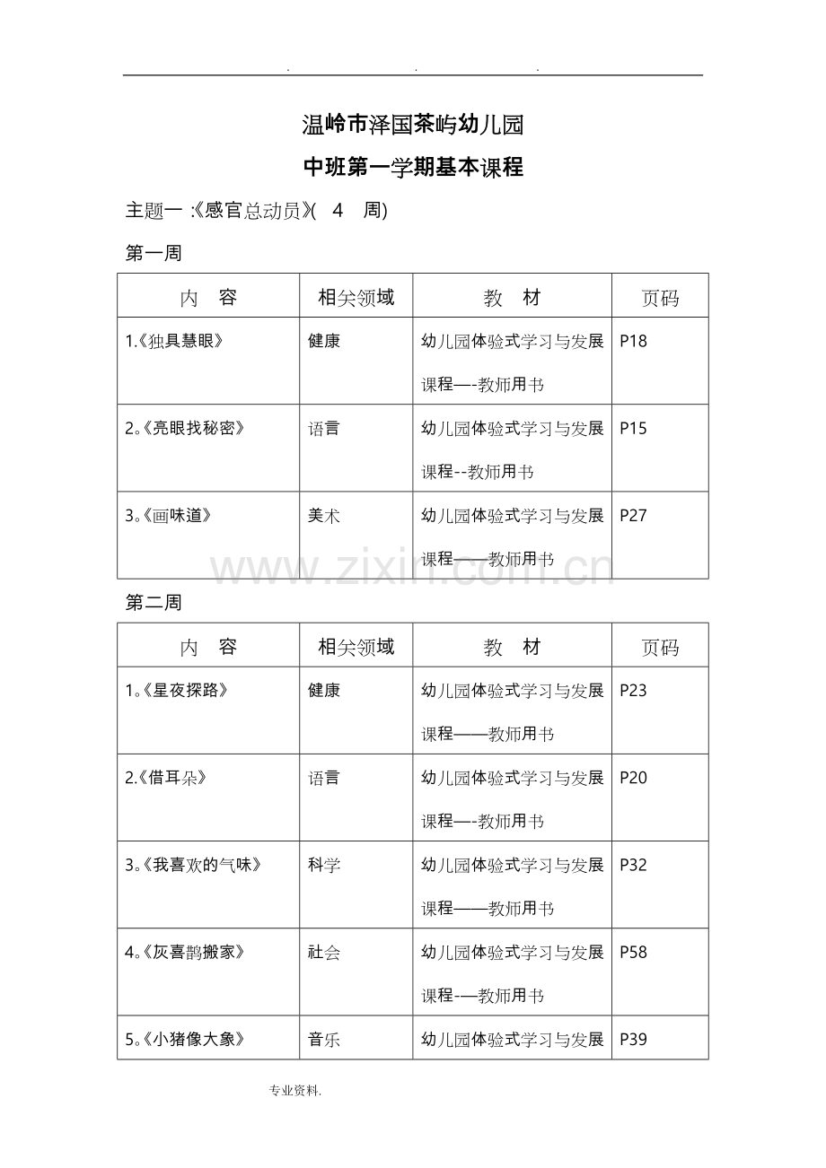 幼儿园中班教学进度表70083.doc_第1页