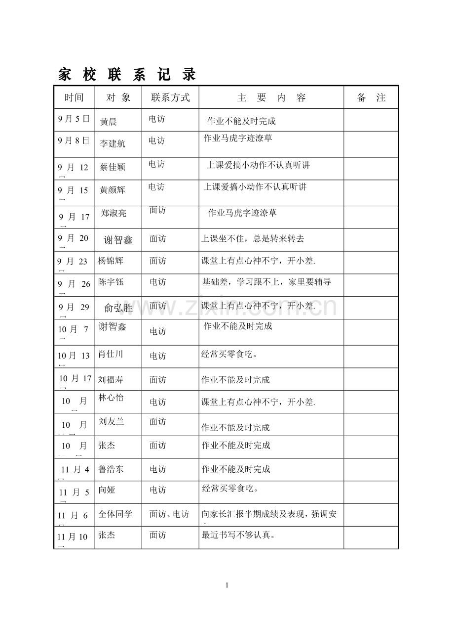 家校联系登记表.doc_第1页