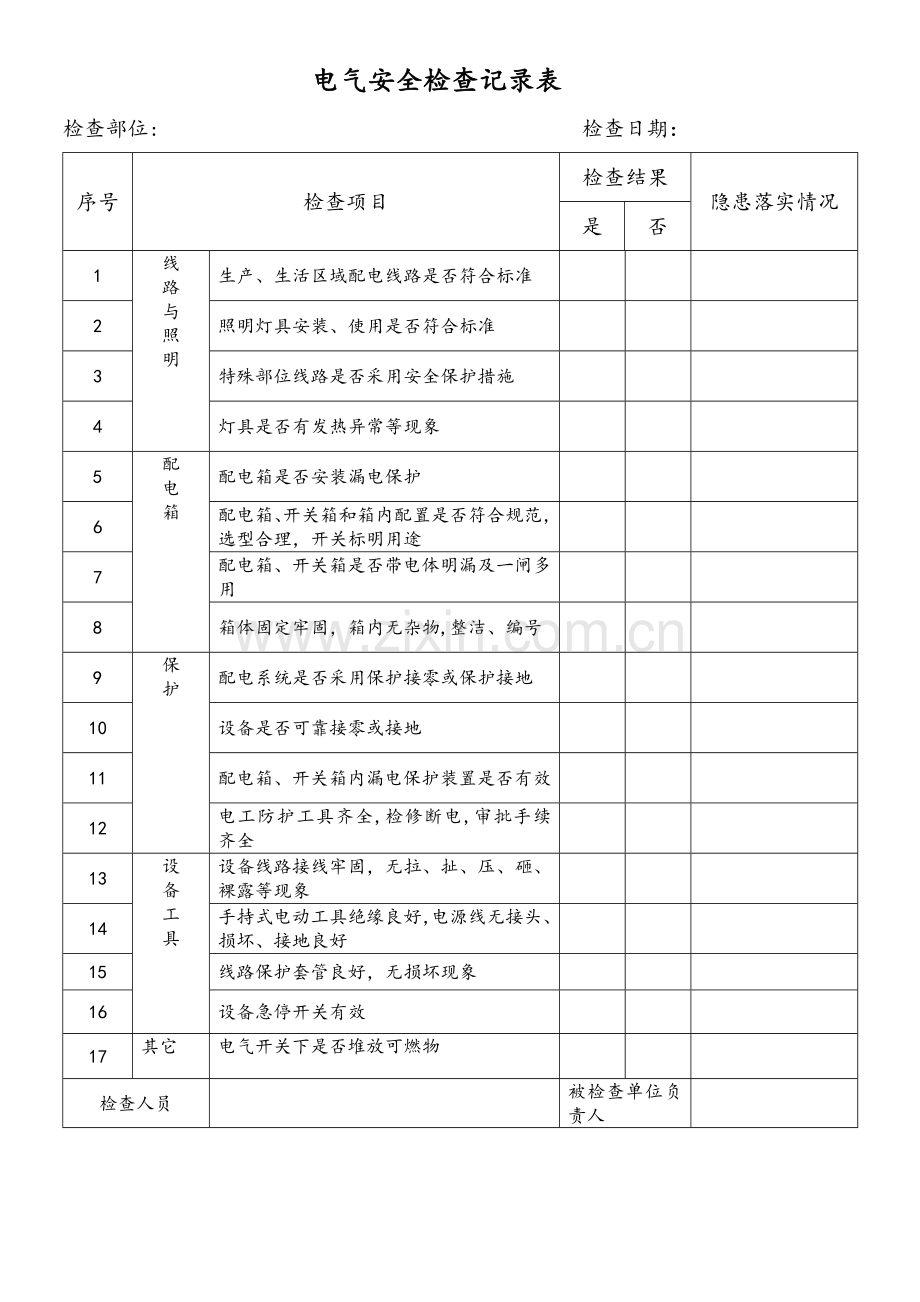 电气安全检查记录表.doc_第1页