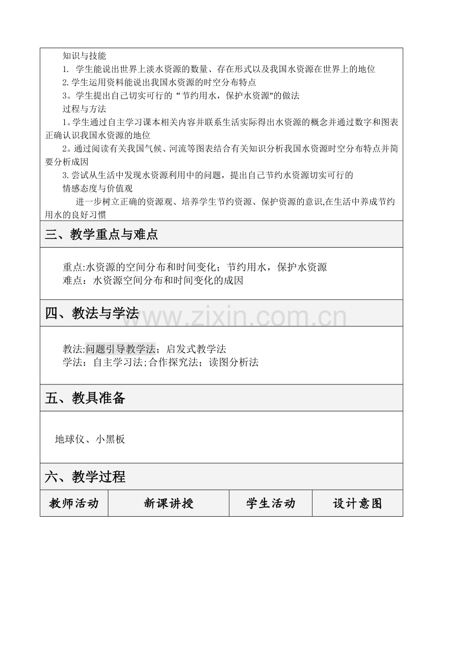 紧缺的水资源表格式教学设计方案.doc_第2页