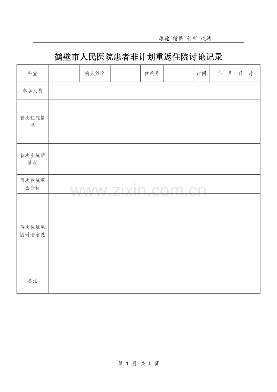 科室对非计划重返住院患者的原因分析讨论记录.doc_第1页