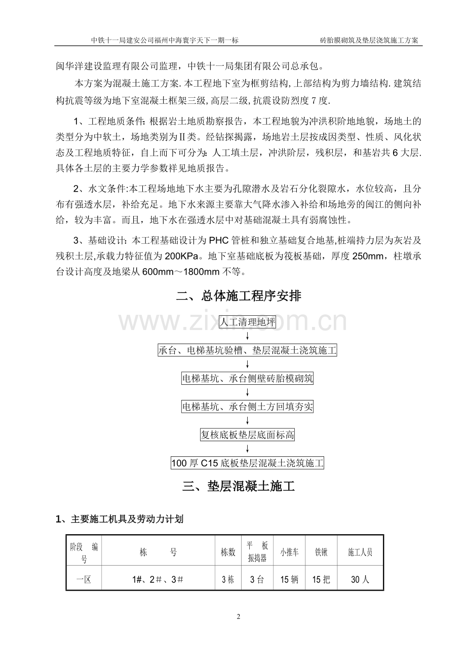 砖胎膜及基础垫层施工方案.doc_第2页