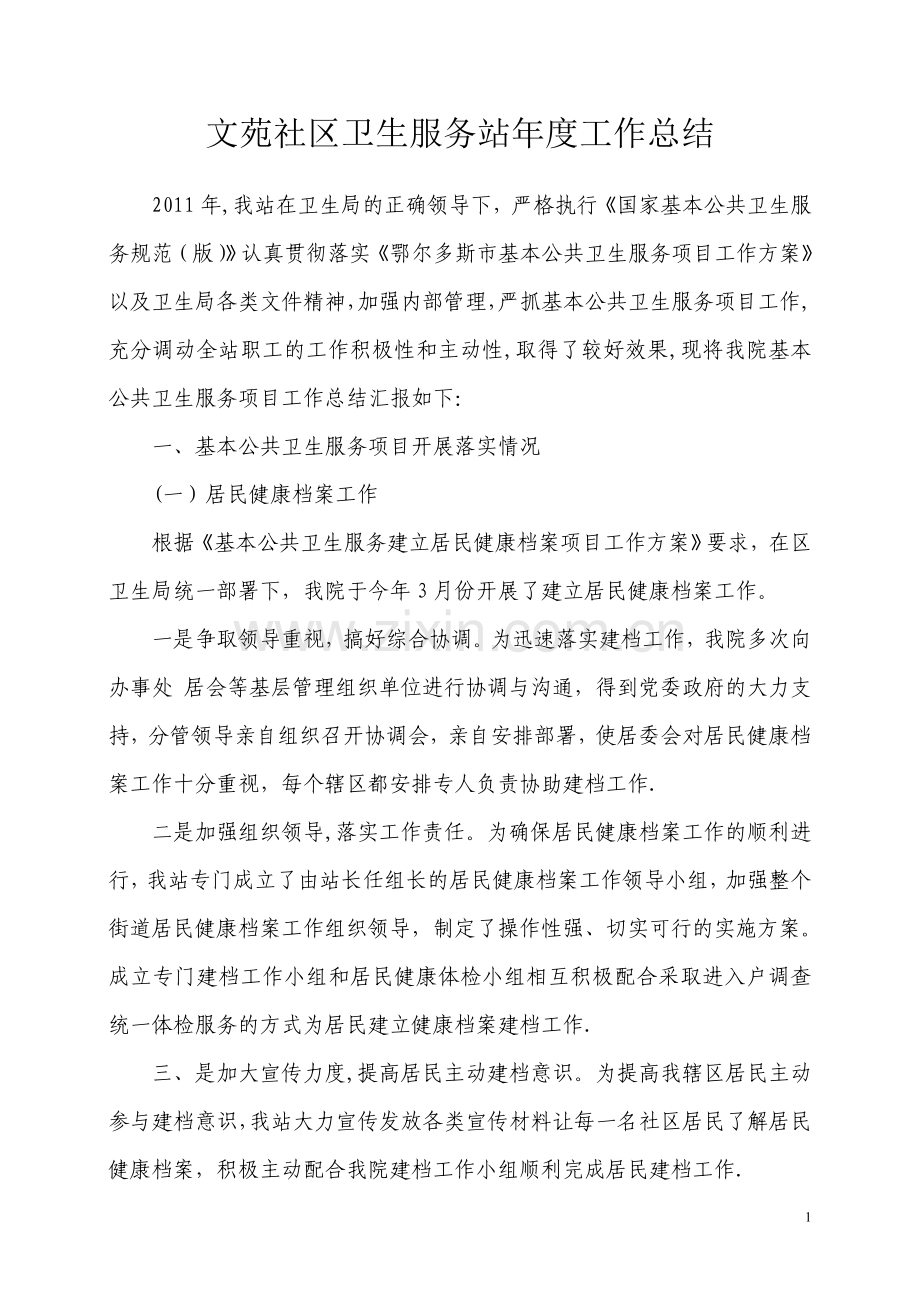 文苑社区卫生服务站年度工作总结.doc_第1页