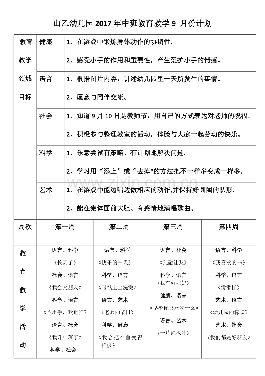 幼儿园教育教学中班月计划---副本.doc_第1页