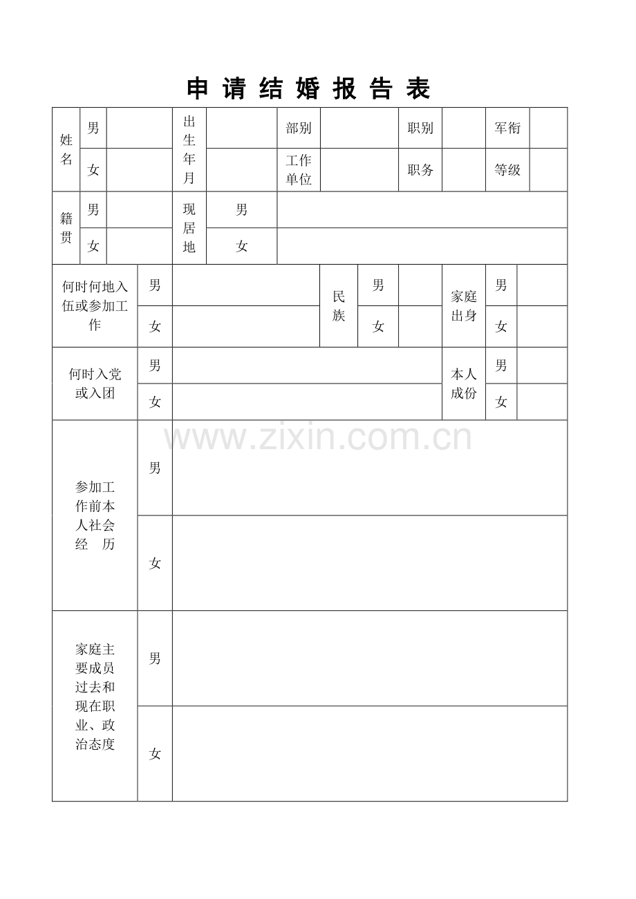 结婚申请报告表.doc_第1页