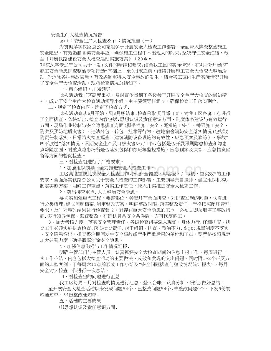 安全生产大检查情况报告-(8000字).doc_第1页