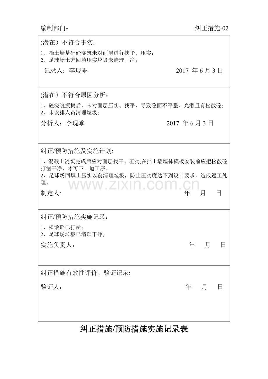 纠正措施、预防措施实施记录表.doc_第2页