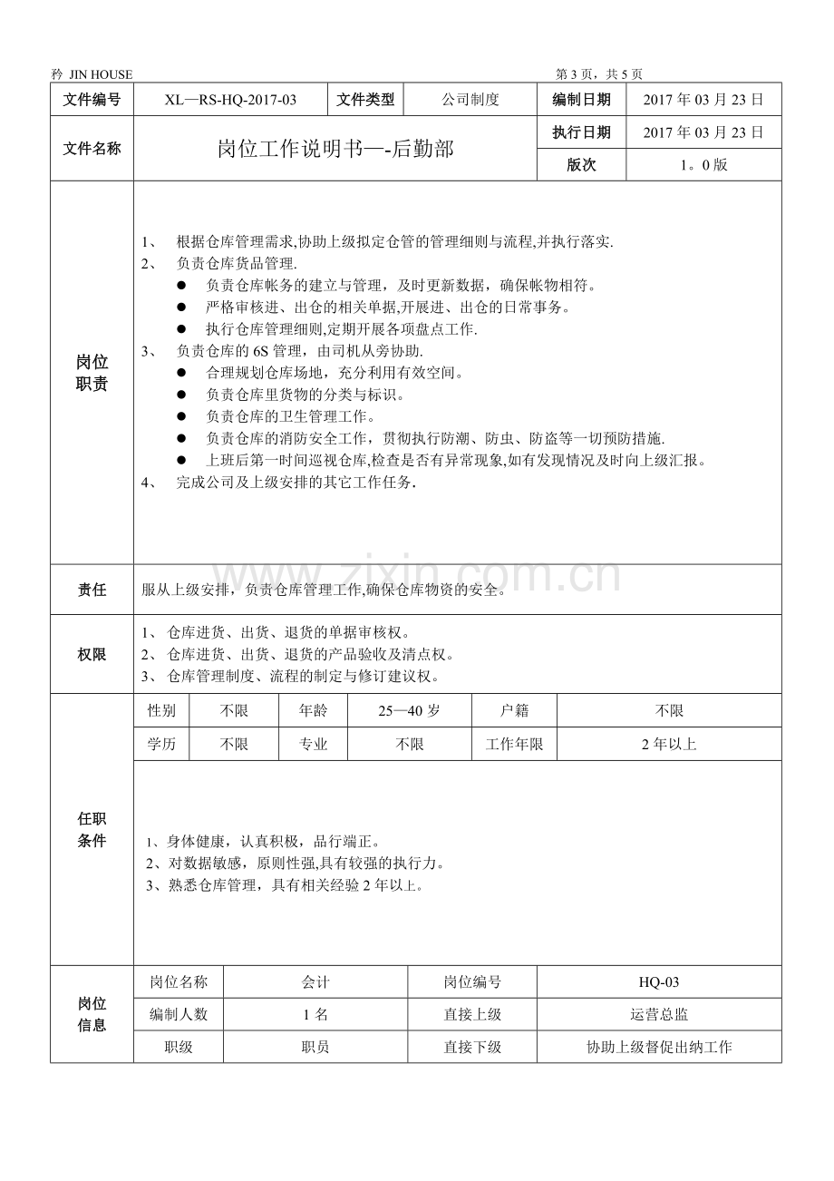 工作岗位说明书-后勤部.doc_第3页