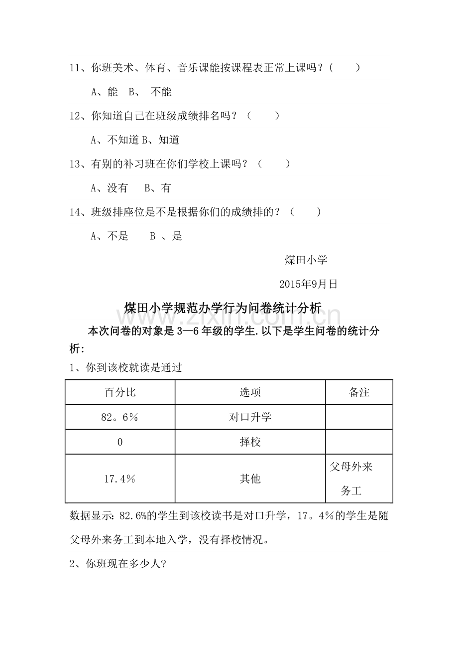 小学规范办学行为问卷调查表.2015年.doc_第2页