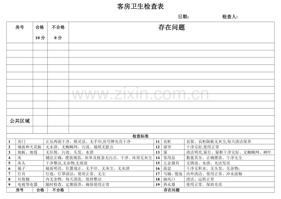 客房卫生检查表.doc_第1页