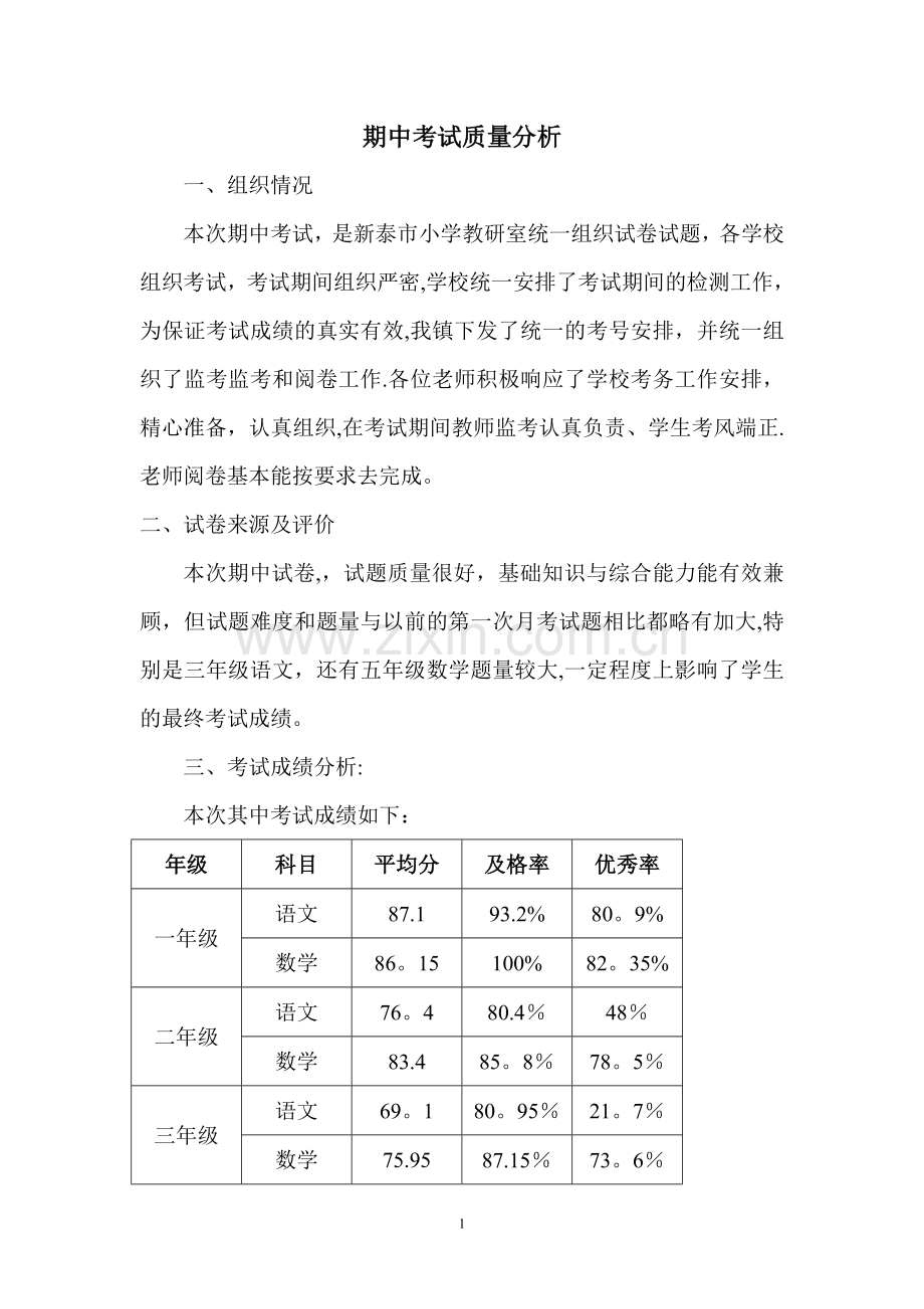 小学期中质量分析报告.doc_第1页