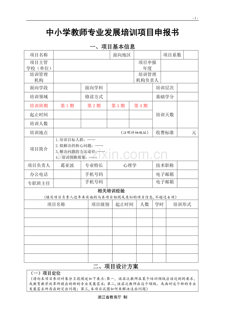 中小学教师专业发展培训项目申报书.doc_第1页